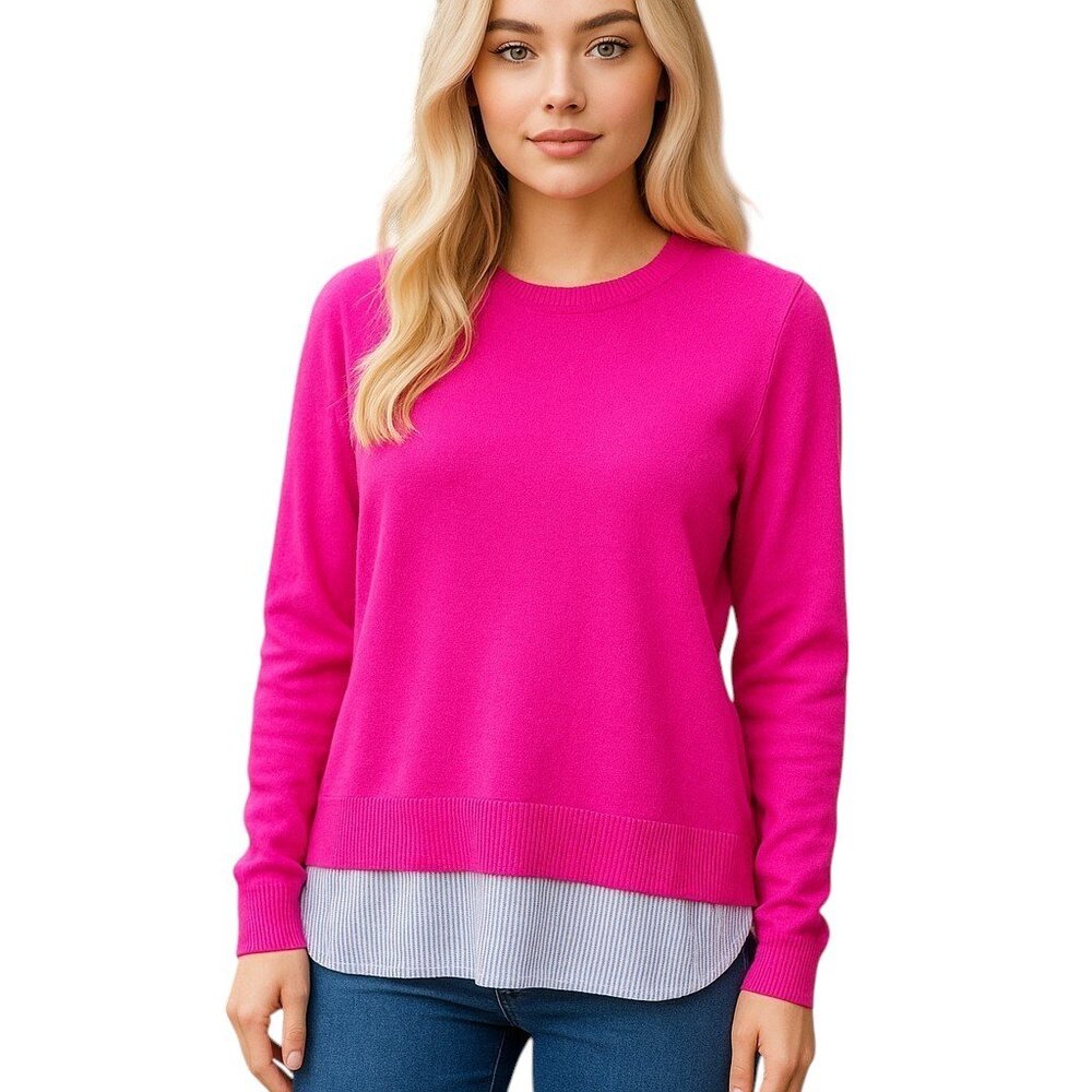 Joan Rivers Long Sleeve Sweater with Seersucker Detail Small Magenta - Picture 3 of 8